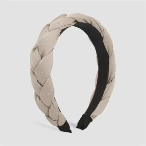 Cubic Zirconia & Khaki Braided Hard Headband