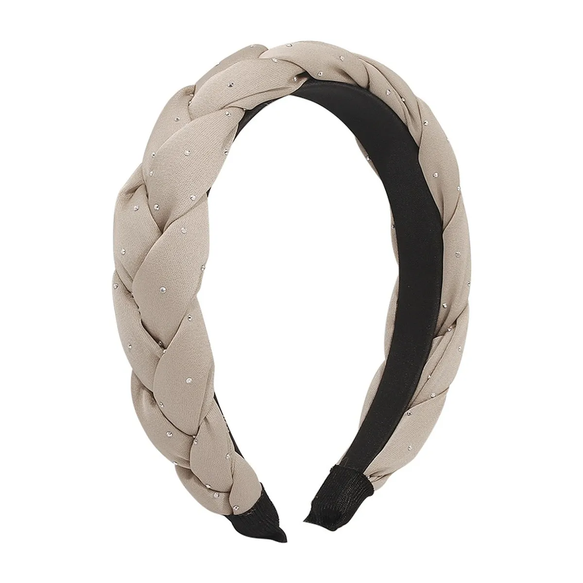 Cubic Zirconia & Khaki Braided Hard Headband