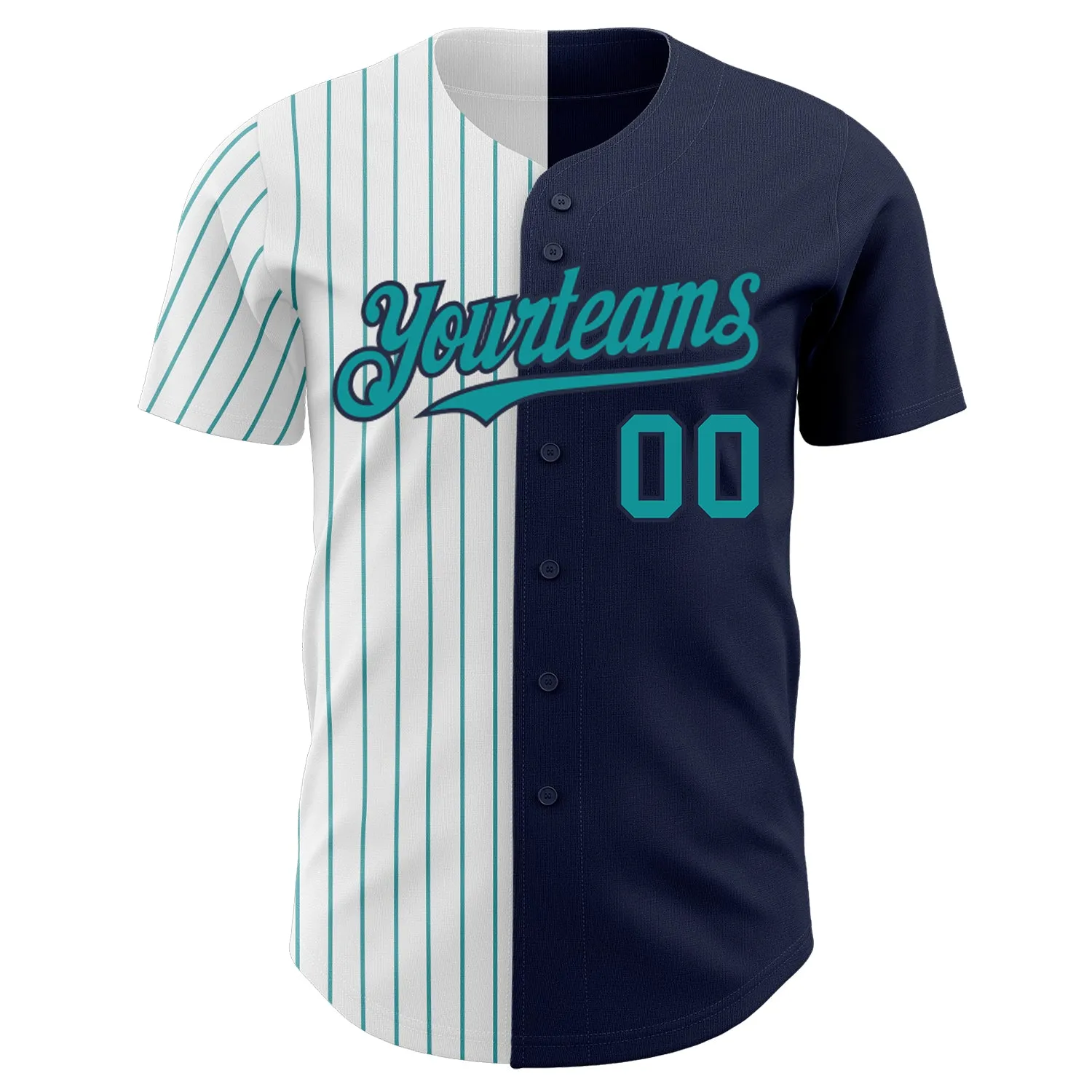 Custom Navy White-Teal Pinstripe Authentic Split Fashion Baseball Jersey