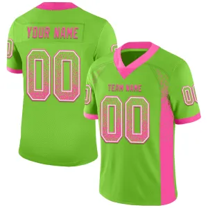 Custom Neon Green Pink-White Mesh Drift Fashion Football Jersey