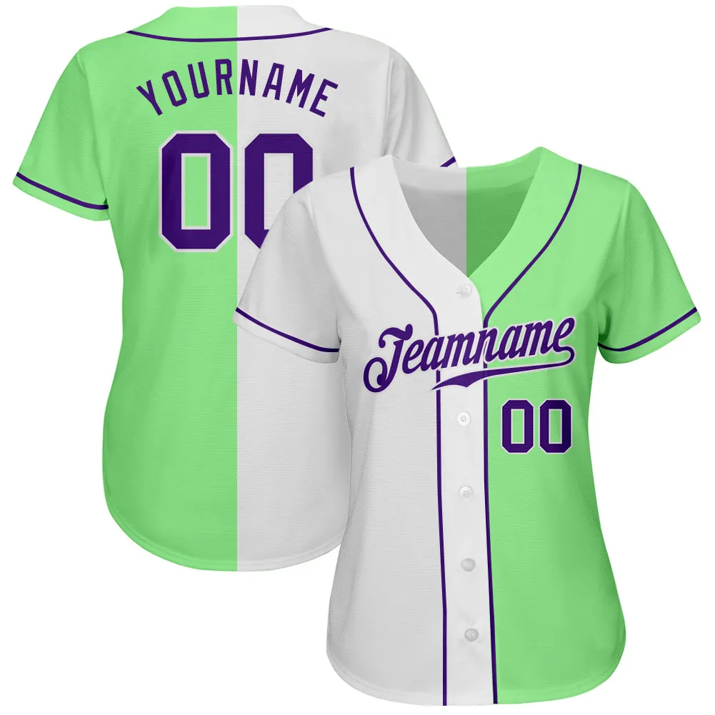 Custom Pea Green Purple-White Authentic Split Fashion Baseball Jersey