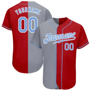 Custom Red Gold-Gray Authentic Split Fashion Baseball Jersey