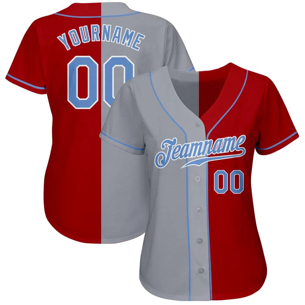 Custom Red Gold-Gray Authentic Split Fashion Baseball Jersey