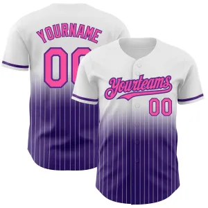 Custom White Pinstripe Pink-Purple Authentic Fade Fashion Baseball Jersey