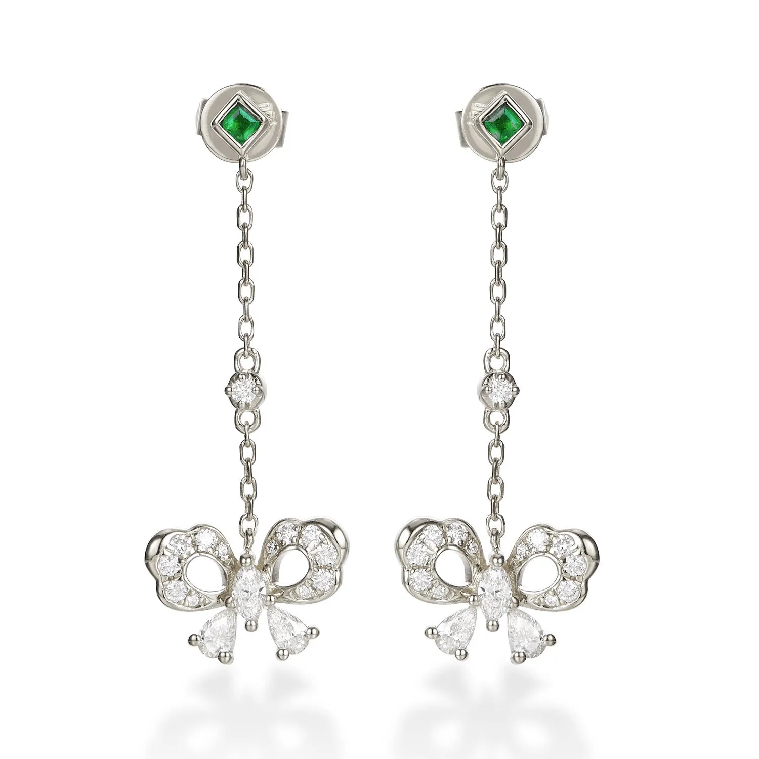 Diamond and Emerald Butterfly Dangle Earrings