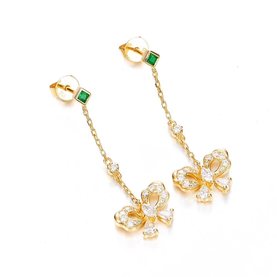 Diamond and Emerald Butterfly Dangle Earrings