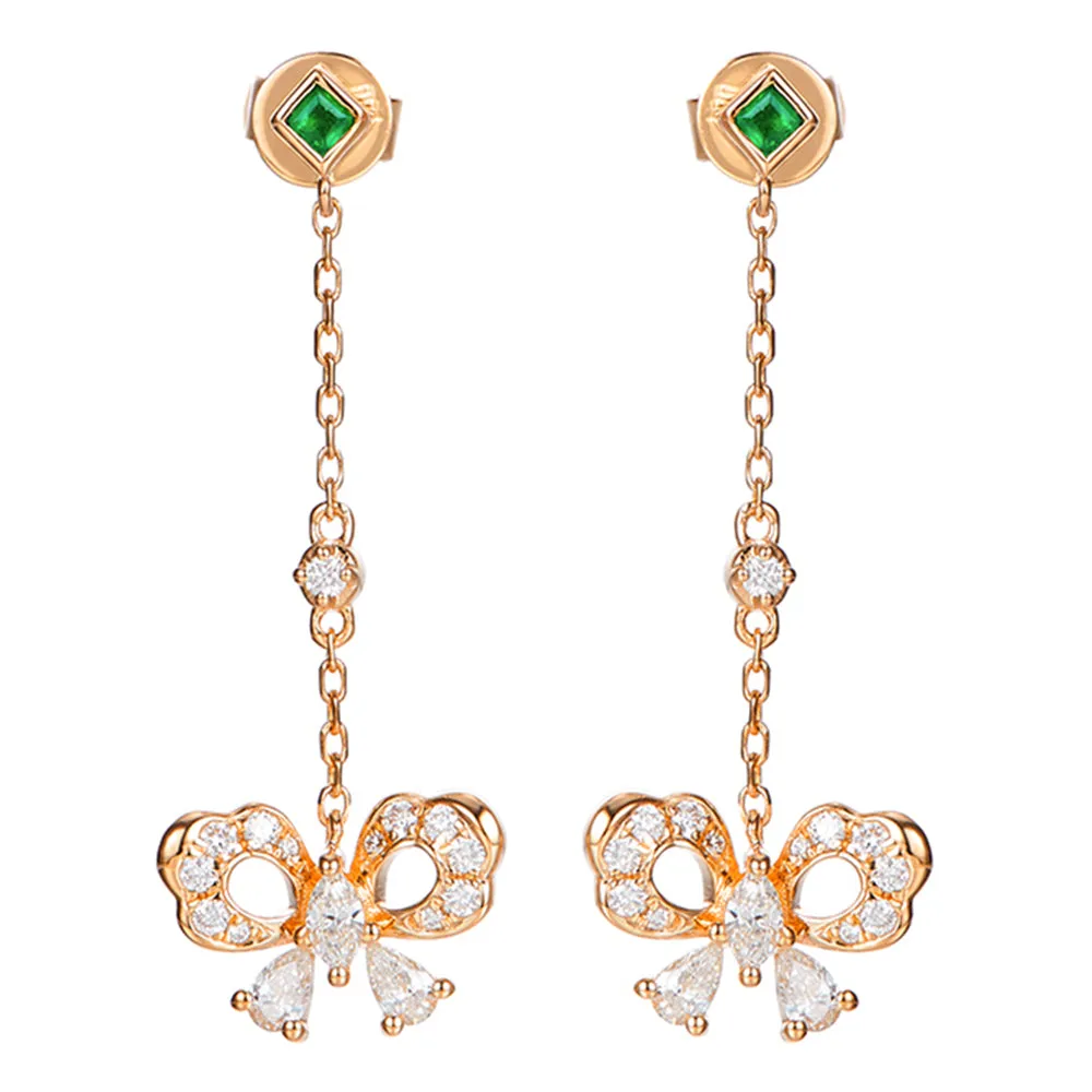 Diamond and Emerald Butterfly Dangle Earrings