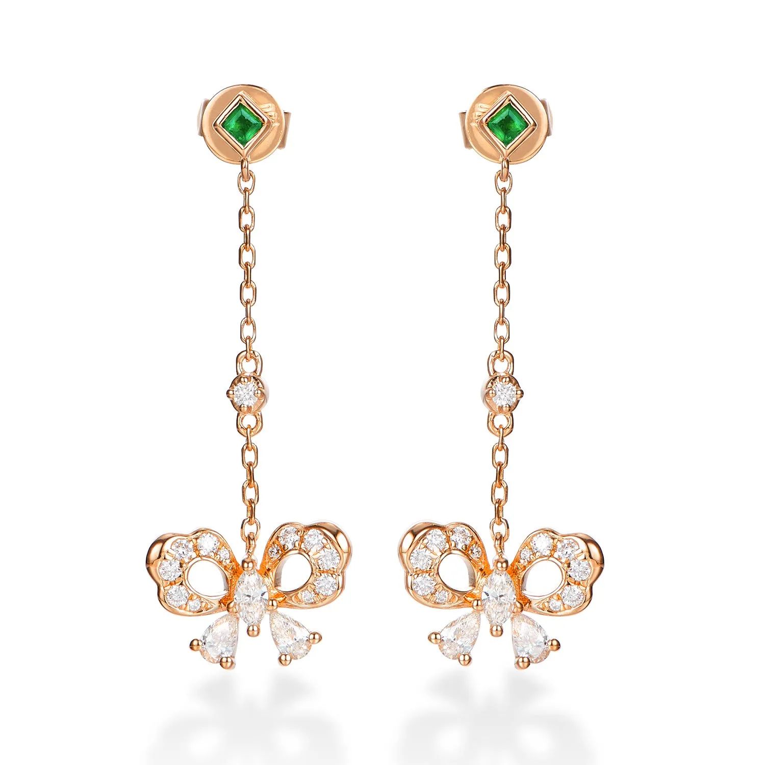 Diamond and Emerald Butterfly Dangle Earrings