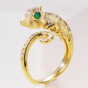 Diamond and Emerald Chameleon Wrap Ring