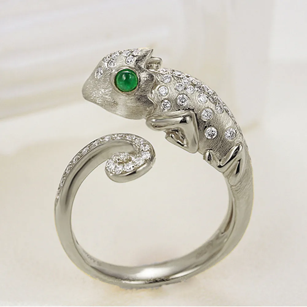 Diamond and Emerald Chameleon Wrap Ring