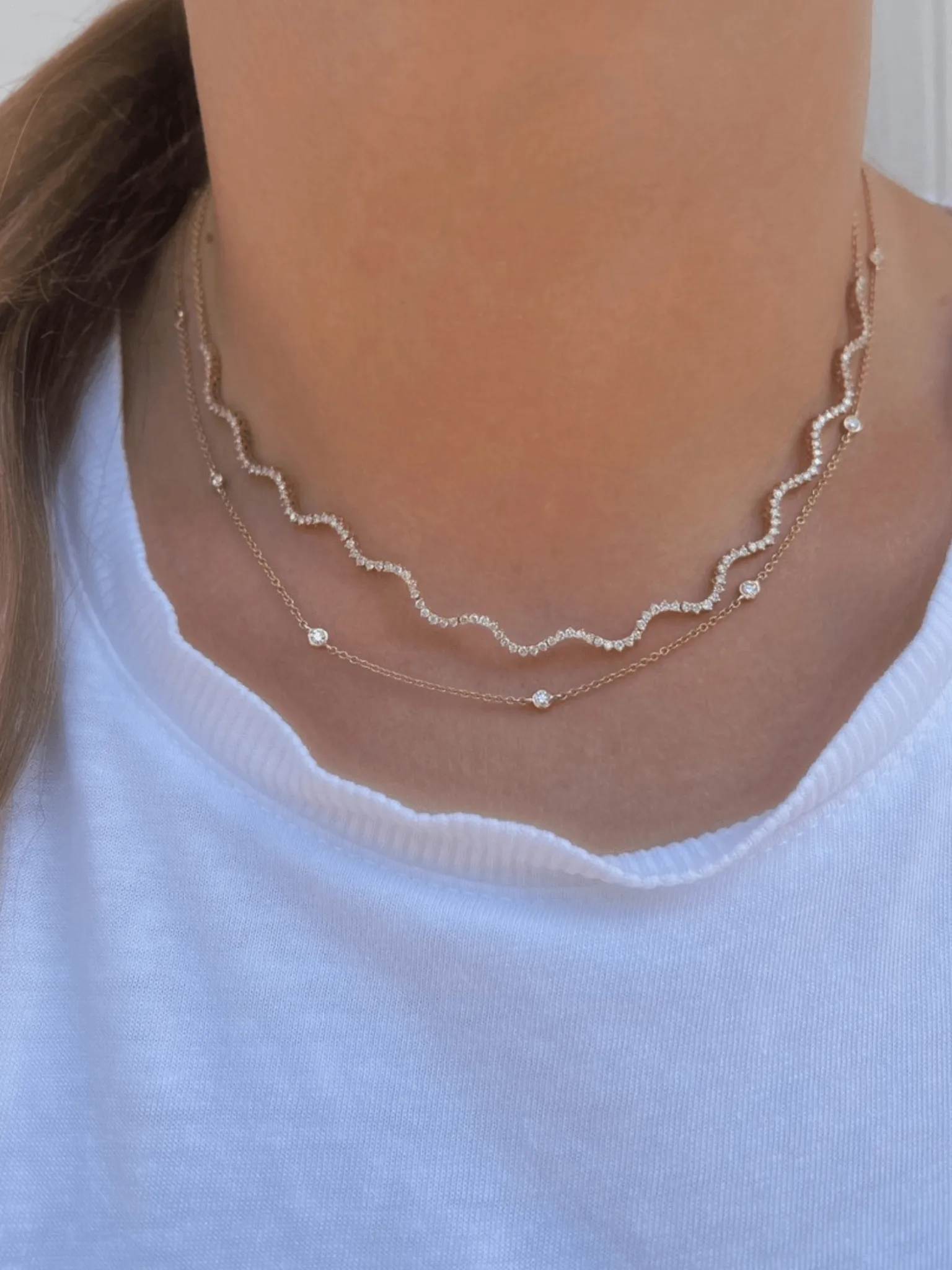 Diamond Bezel 10 Station Necklace 14K