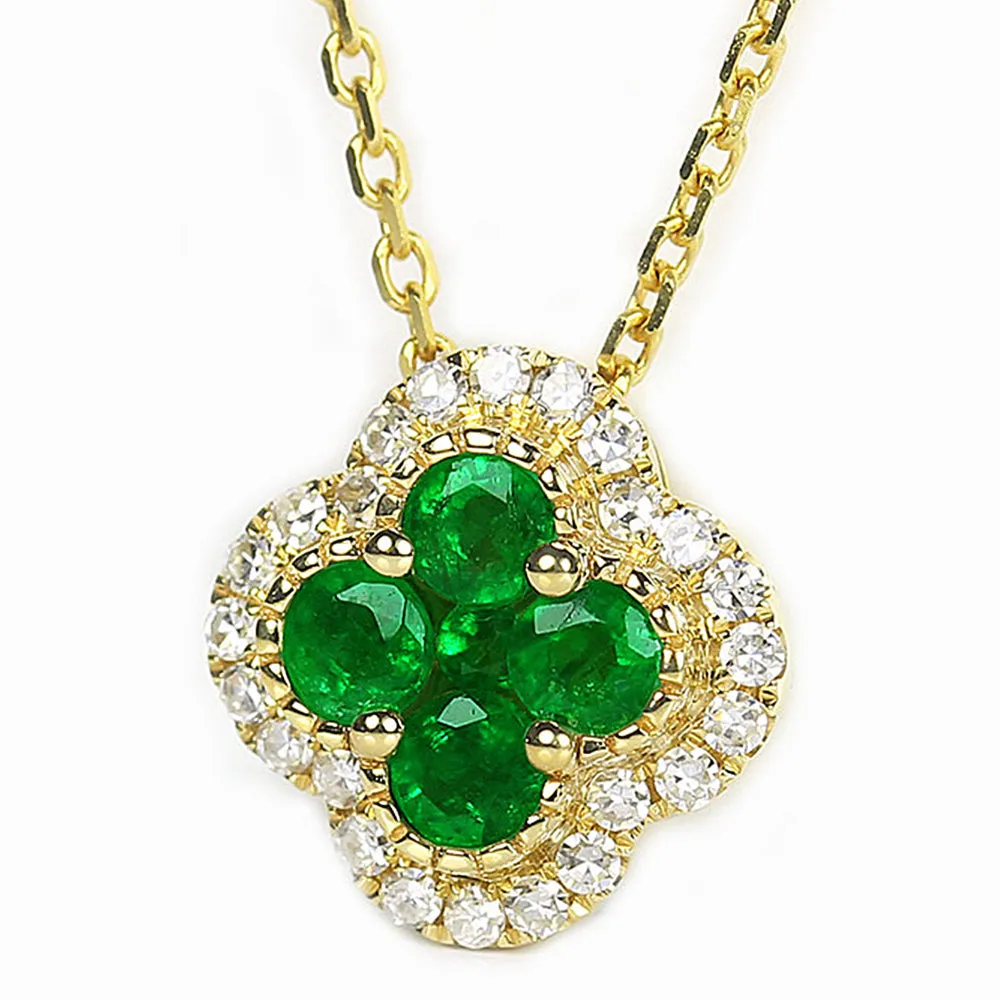 Diamond Emerald Lucky Clover Four Leaf Necklace