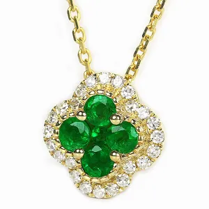 Diamond Emerald Lucky Clover Four Leaf Necklace