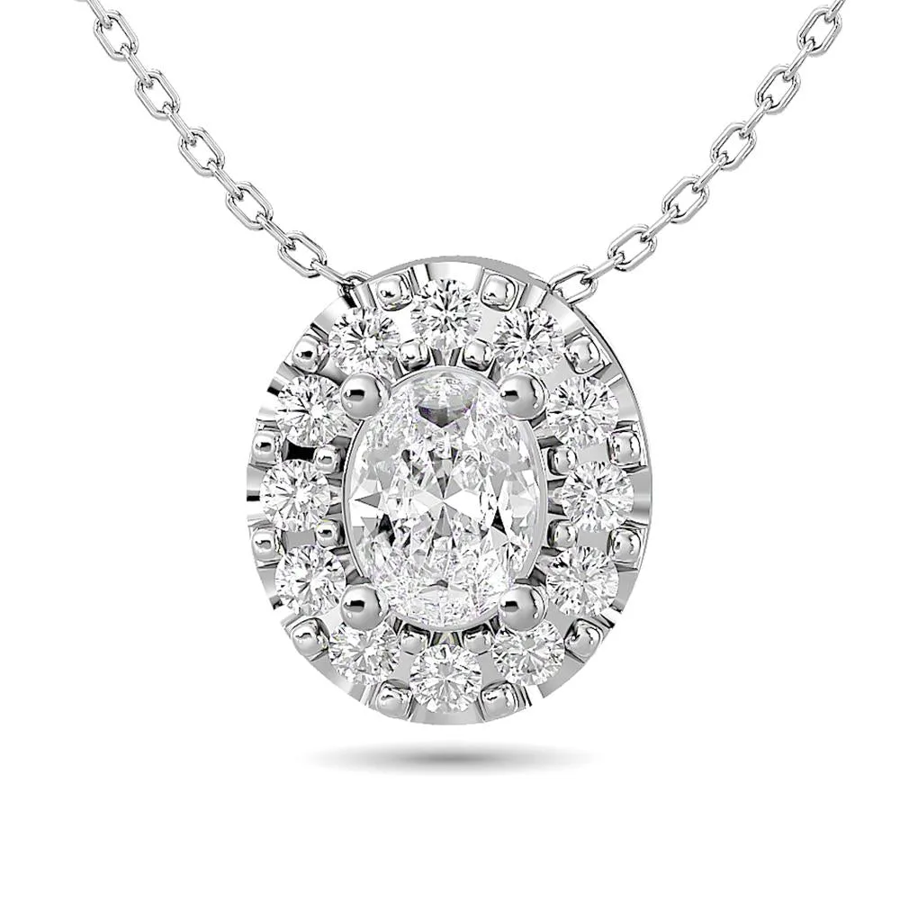 Diamond Halo Pendant in 14K White Gold - Multiple Cuts Available