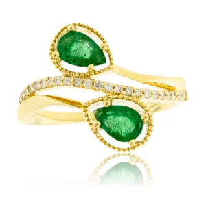 Double Pear Emerald and Diamond Band