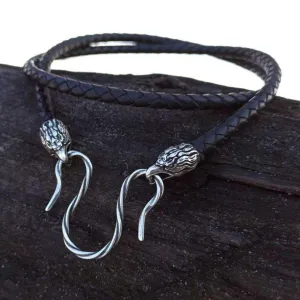 Eagle braided leather necklace with Silver plated clasps