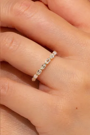 East-West Emerald Floating Diamond Ring