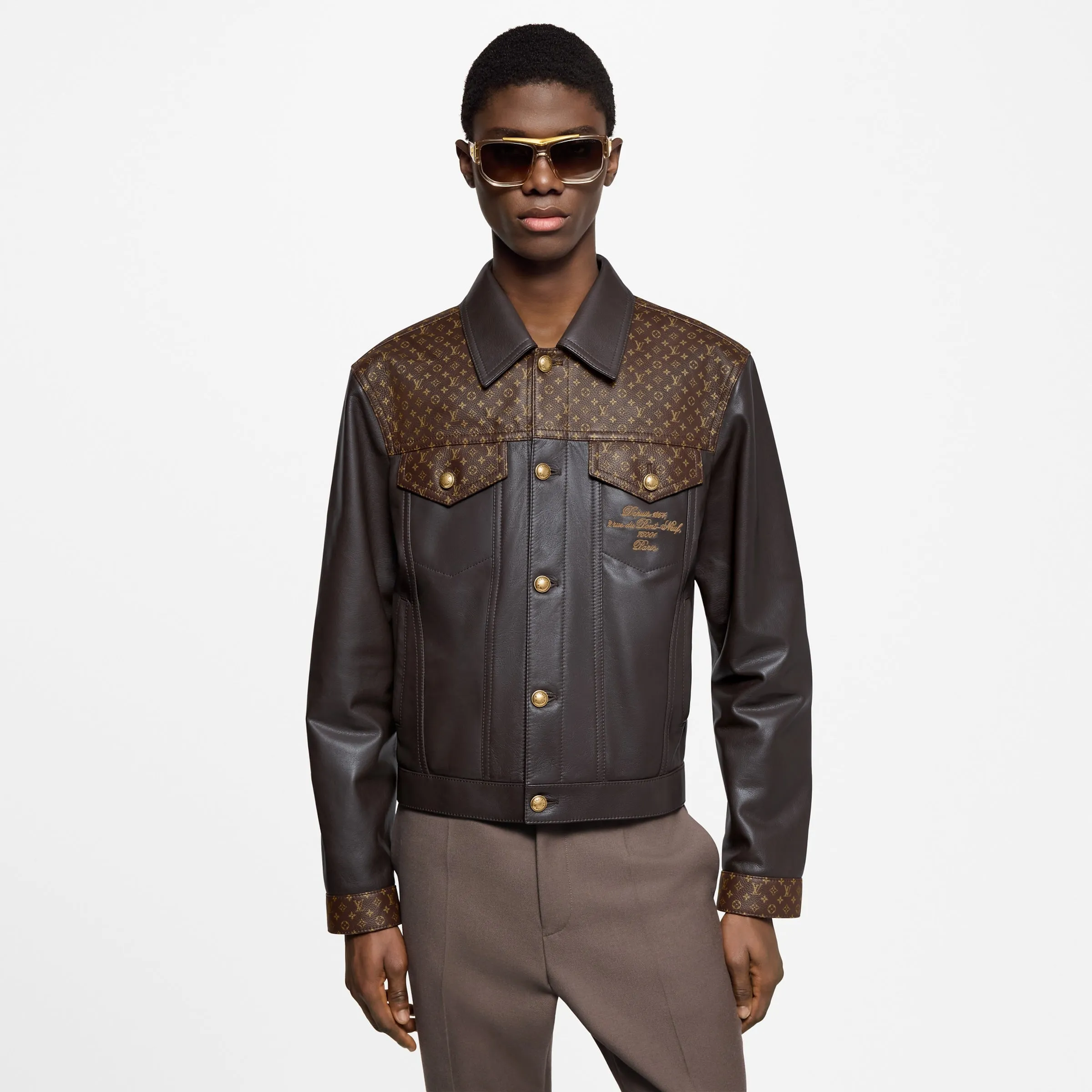 Embellished Leather Trucker Jacket