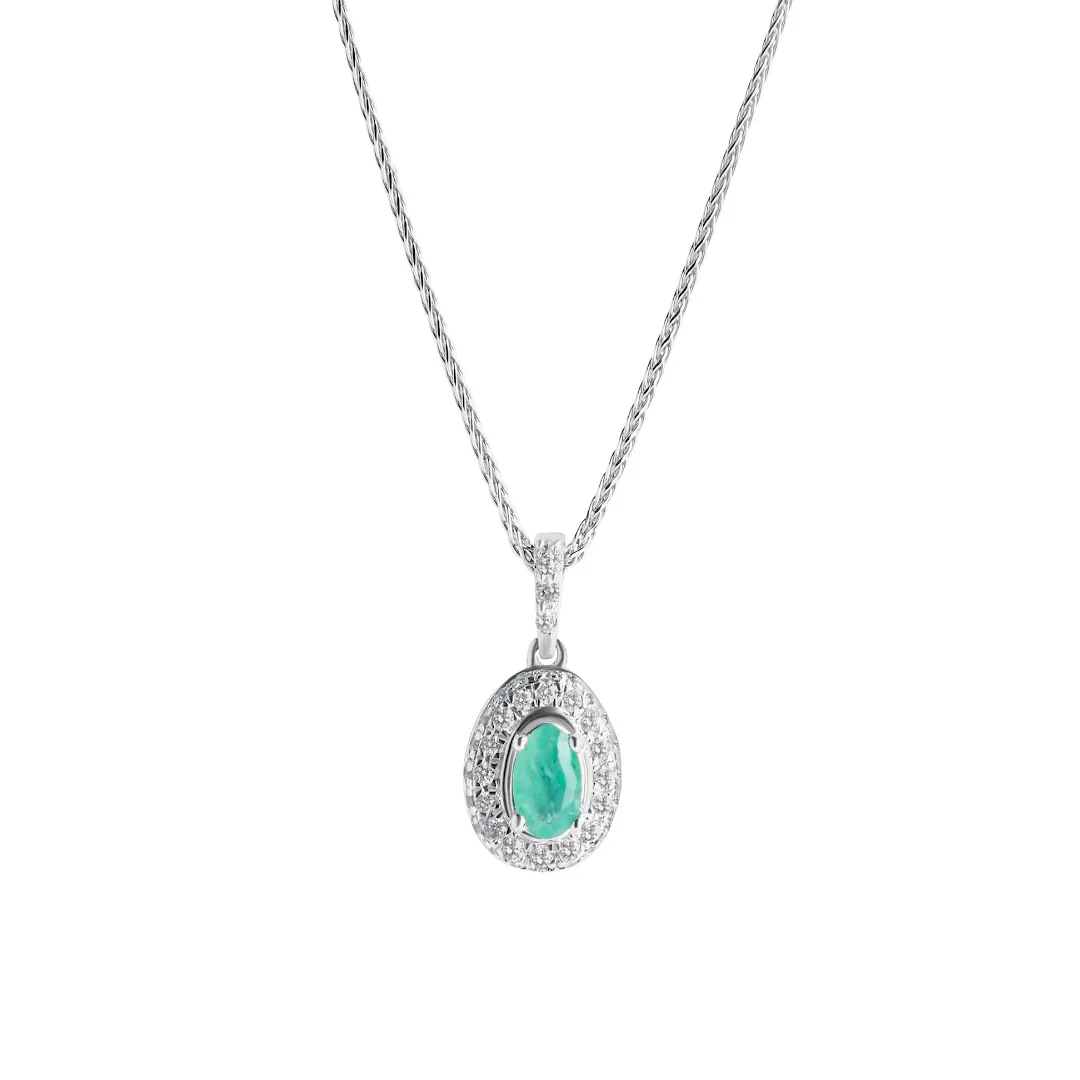 Emerald & Diamond Birthstone Pendant - Oval Cut 0.35 Carats in 14KT White Gold
