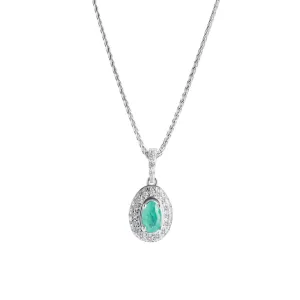 Emerald & Diamond Birthstone Pendant - Oval Cut 0.35 Carats in 14KT White Gold
