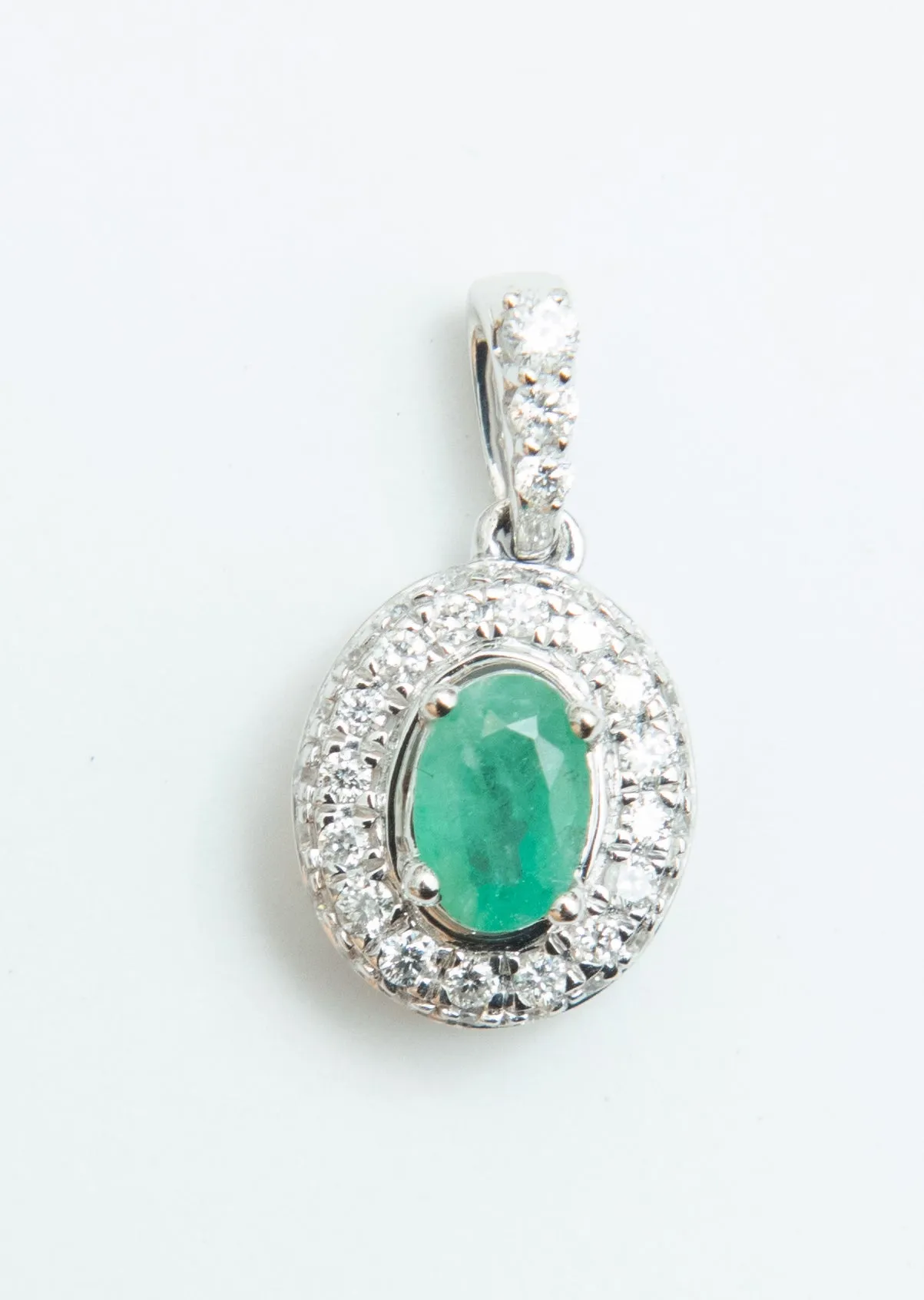 Emerald & Diamond Birthstone Pendant - Oval Cut 0.35 Carats in 14KT White Gold