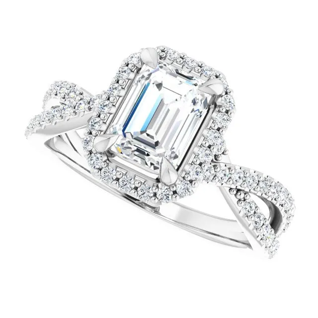 Emerald Cut Diamond Halo Engagement Ring
