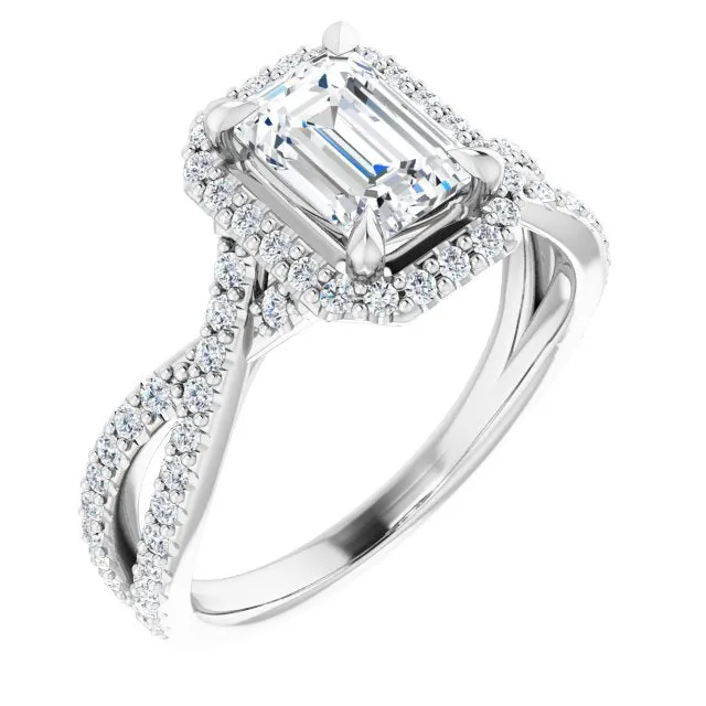 Emerald Cut Diamond Halo Engagement Ring