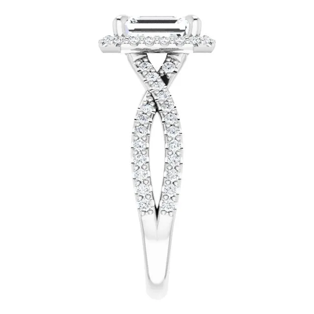 Emerald Cut Diamond Halo Engagement Ring