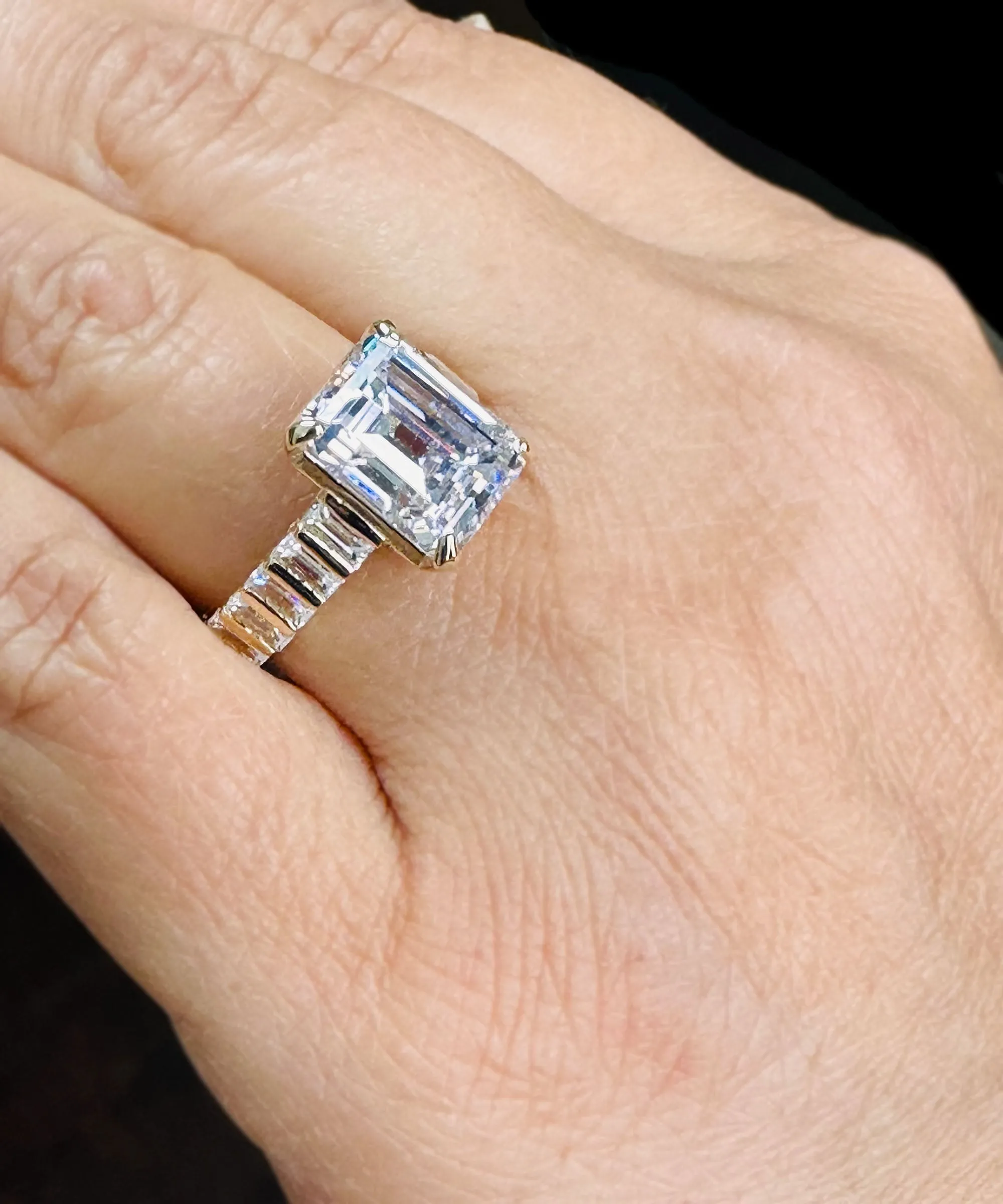 Emerald Cut Diamonds Engagement Ring Set In IGI Certified 14k Solid And Heavy Yellow Gold Wedding Bridal Ring Large 6.00ctw F-VS2