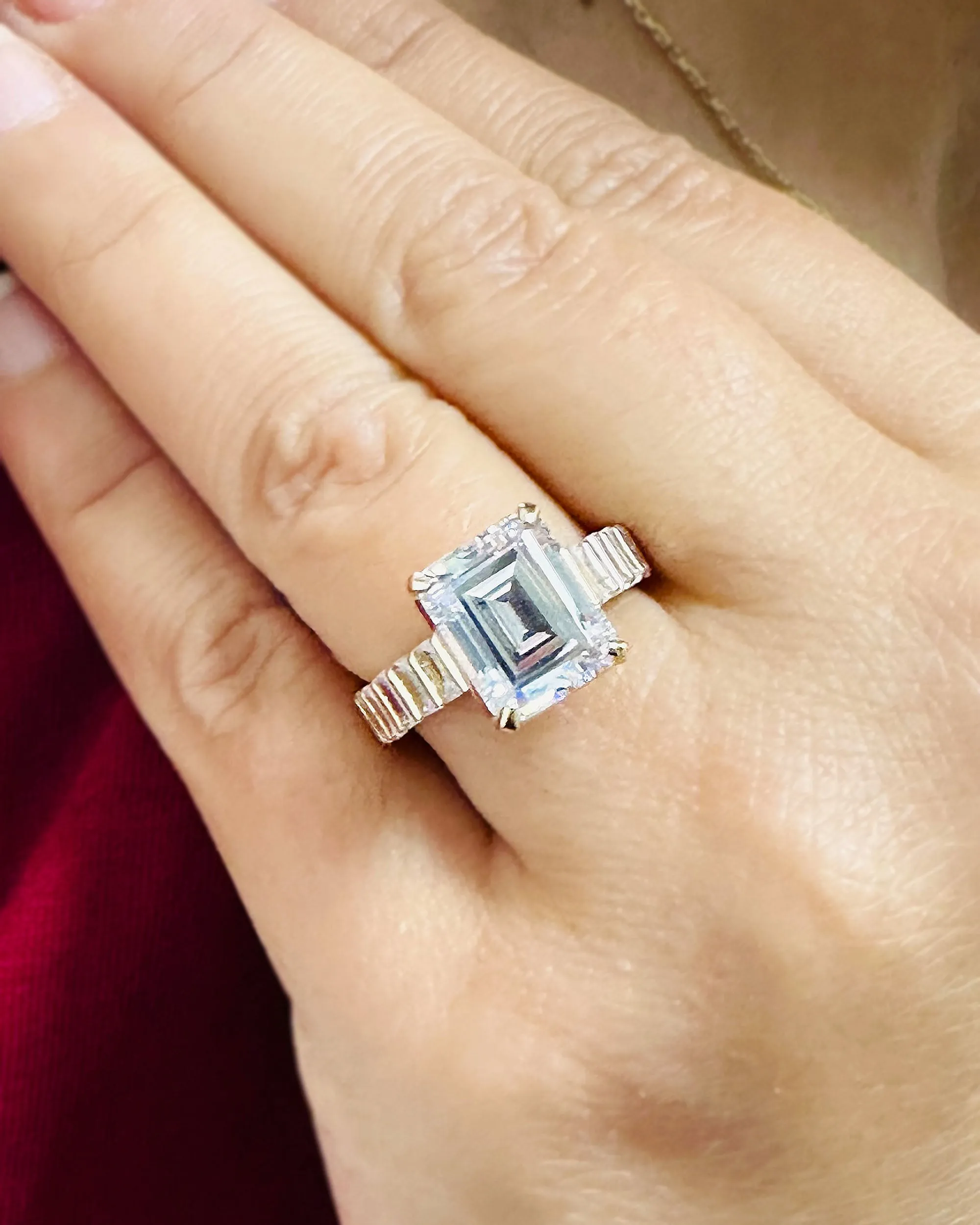 Emerald Cut Diamonds Engagement Ring Set In IGI Certified 14k Solid And Heavy Yellow Gold Wedding Bridal Ring Large 6.00ctw F-VS2