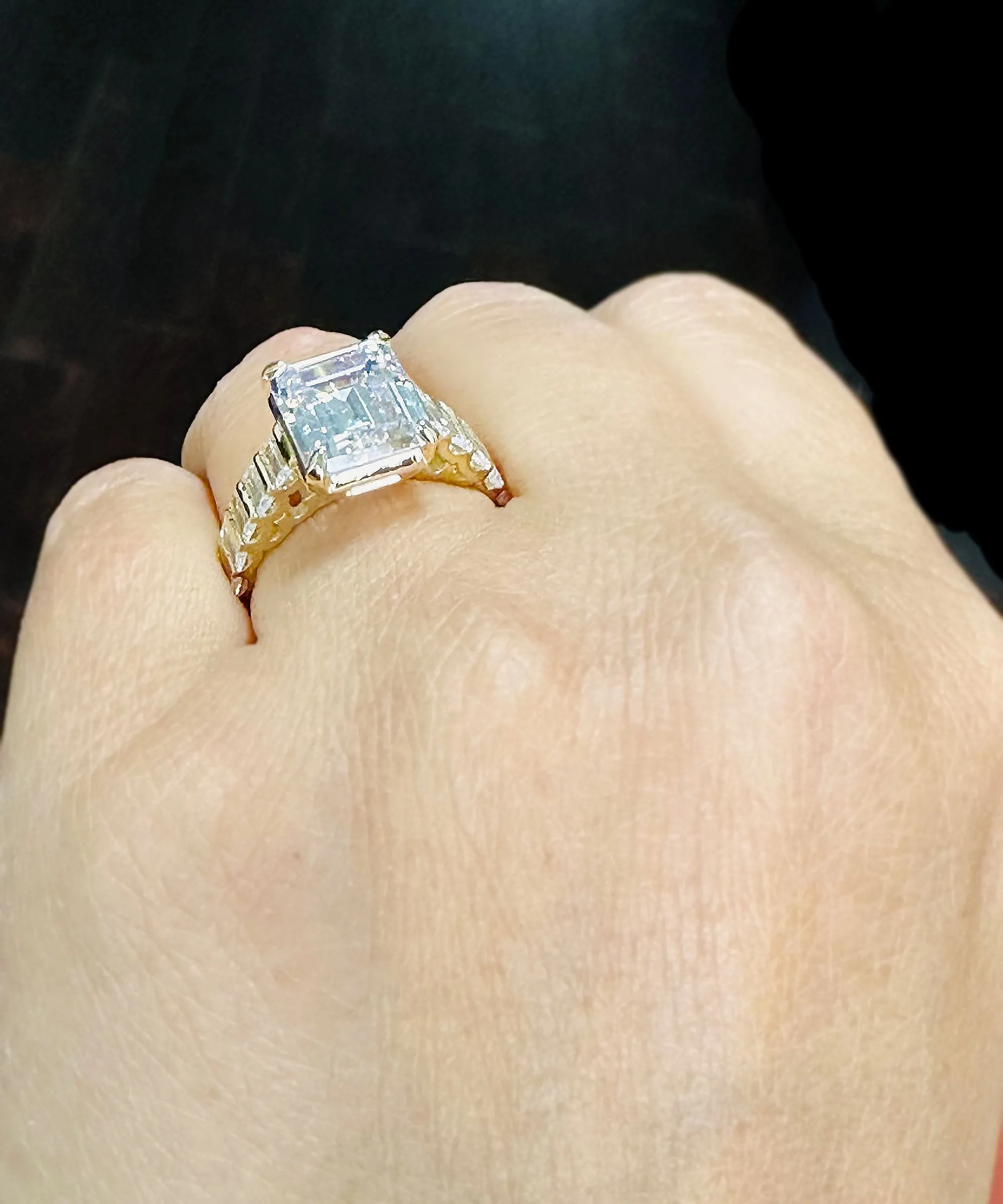 Emerald Cut Diamonds Engagement Ring Set In IGI Certified 14k Solid And Heavy Yellow Gold Wedding Bridal Ring Large 6.00ctw F-VS2