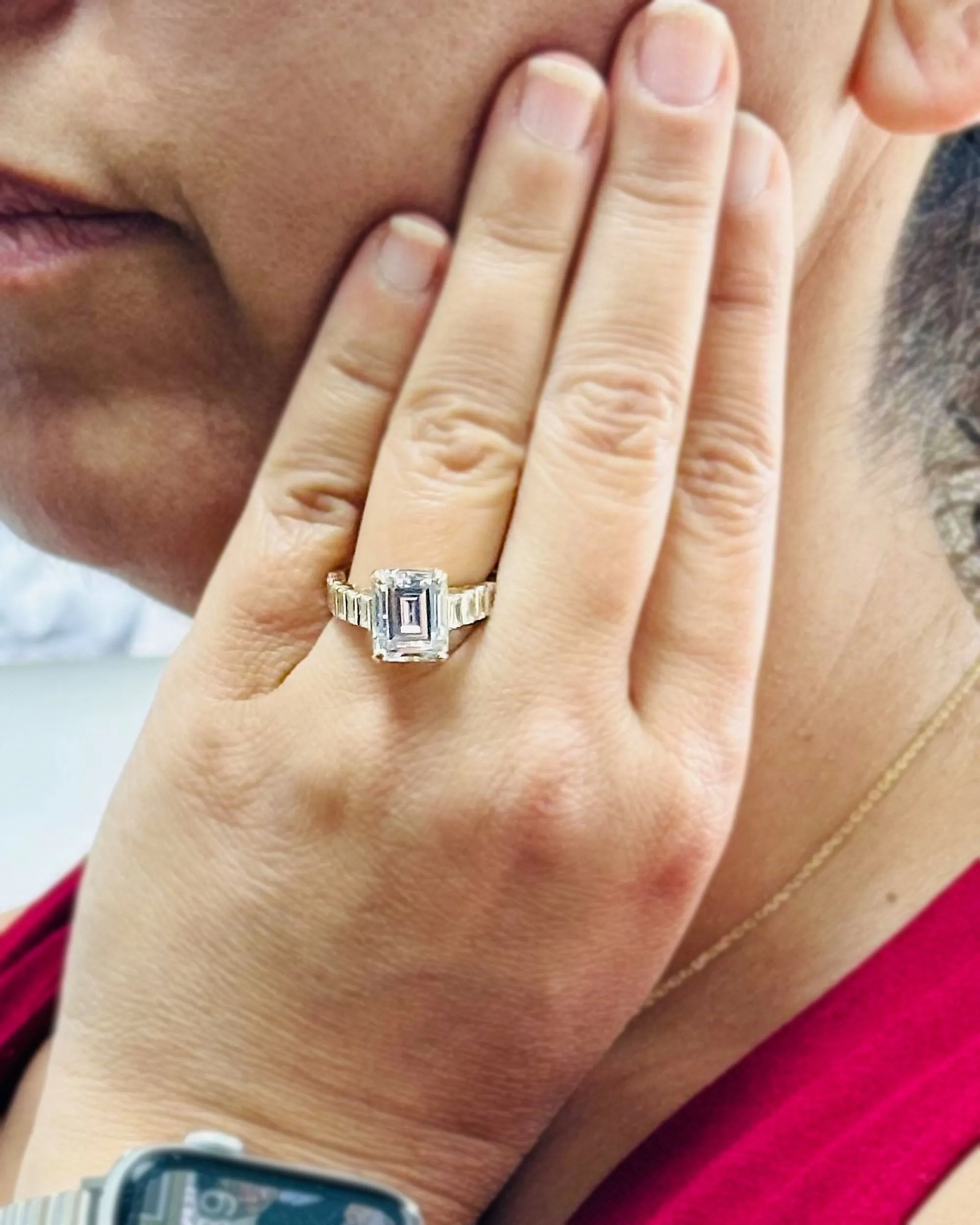 Emerald Cut Diamonds Engagement Ring Set In IGI Certified 14k Solid And Heavy Yellow Gold Wedding Bridal Ring Large 6.00ctw F-VS2