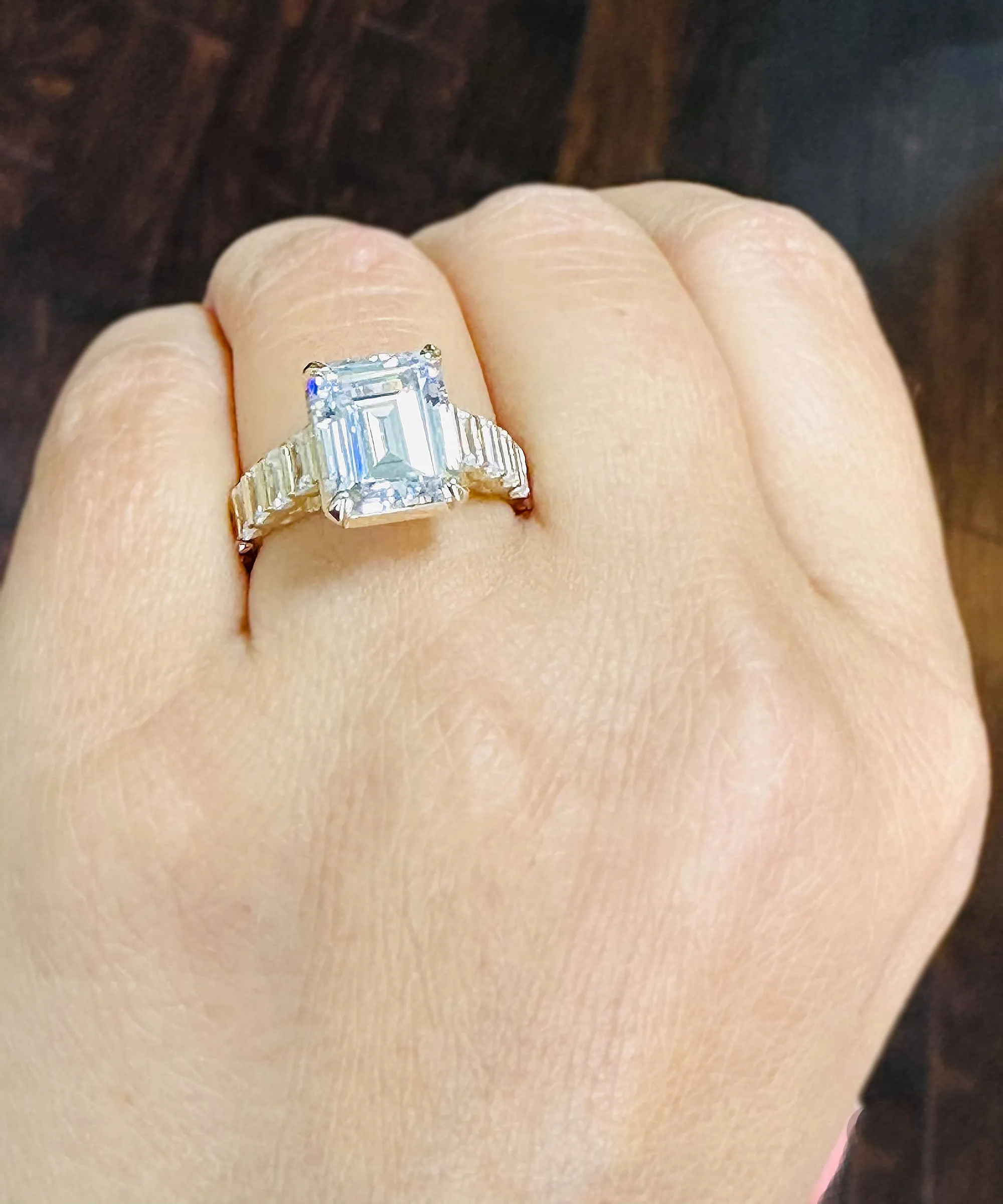 Emerald Cut Diamonds Engagement Ring Set In IGI Certified 14k Solid And Heavy Yellow Gold Wedding Bridal Ring Large 6.00ctw F-VS2