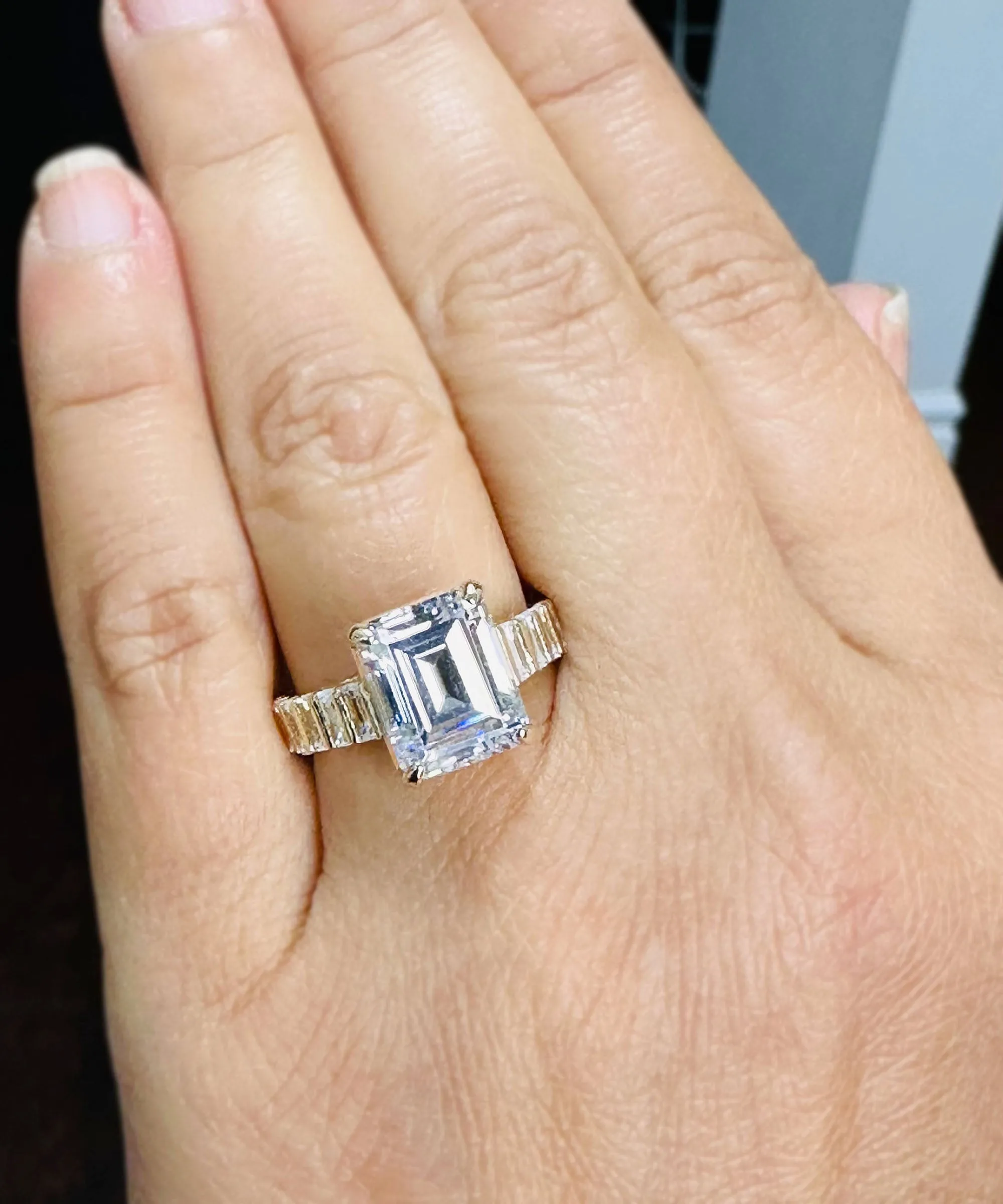 Emerald Cut Diamonds Engagement Ring Set In IGI Certified 14k Solid And Heavy Yellow Gold Wedding Bridal Ring Large 6.00ctw F-VS2