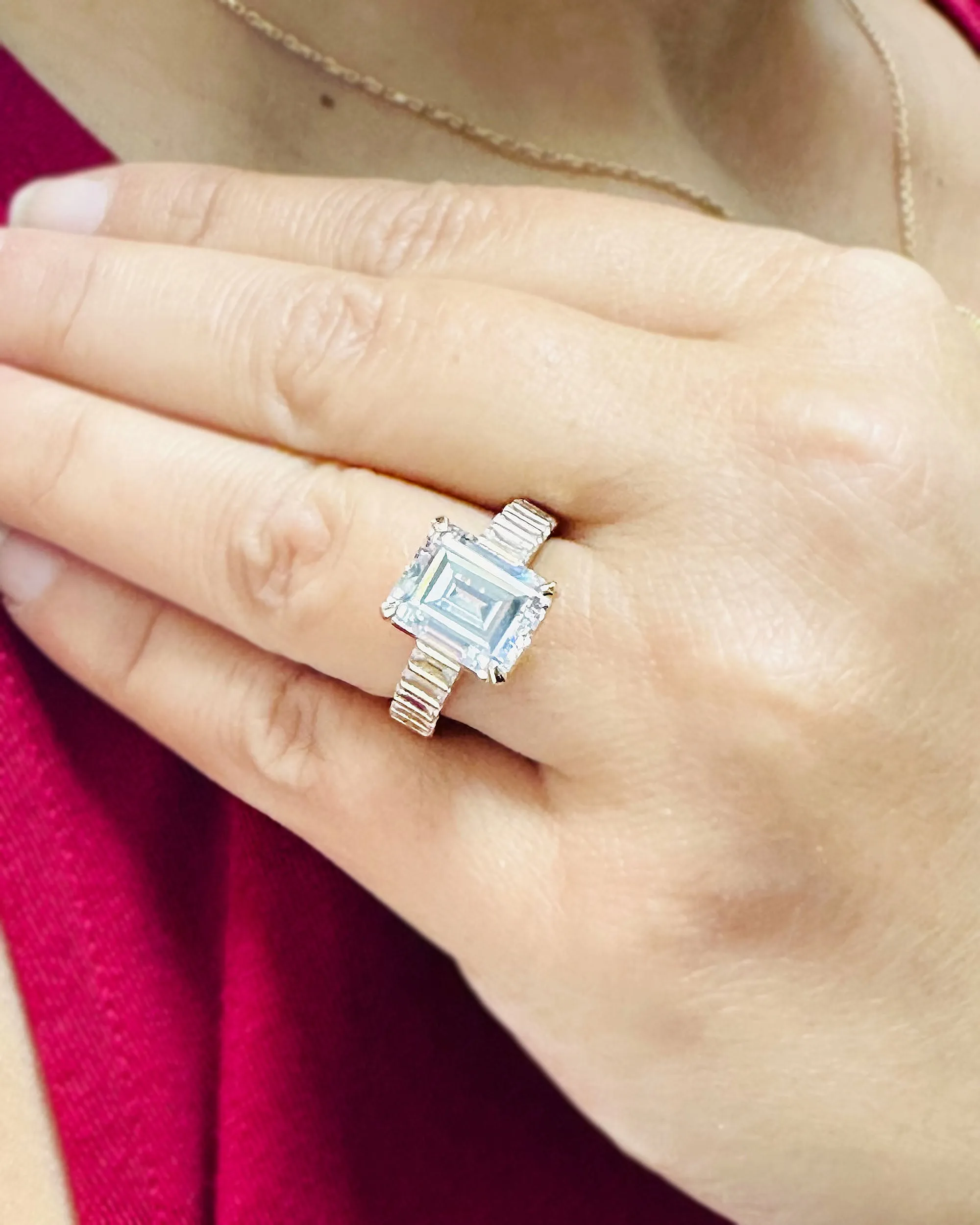 Emerald Cut Diamonds Engagement Ring Set In IGI Certified 14k Solid And Heavy Yellow Gold Wedding Bridal Ring Large 6.00ctw F-VS2
