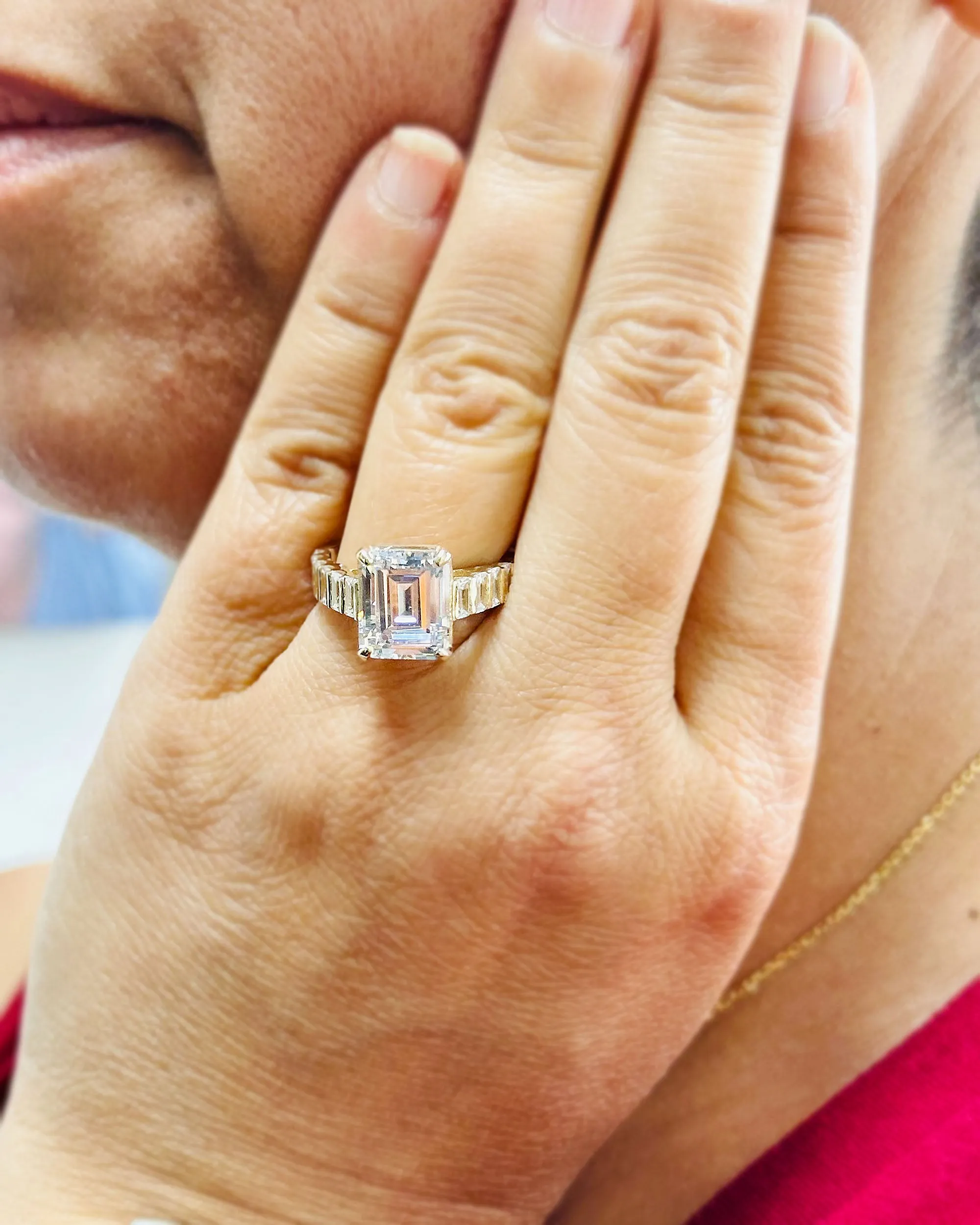 Emerald Cut Diamonds Engagement Ring Set In IGI Certified 14k Solid And Heavy Yellow Gold Wedding Bridal Ring Large 6.00ctw F-VS2