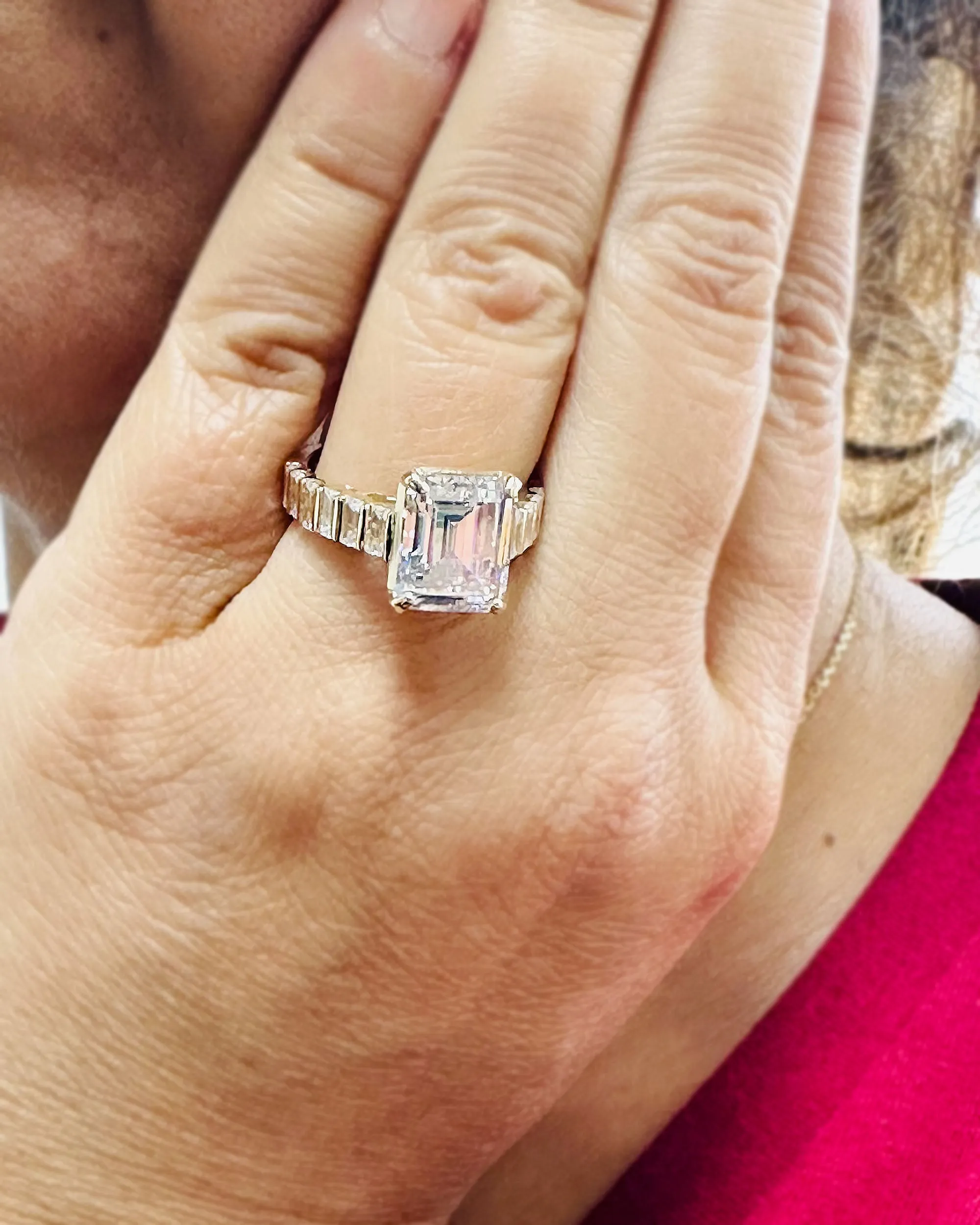 Emerald Cut Diamonds Engagement Ring Set In IGI Certified 14k Solid And Heavy Yellow Gold Wedding Bridal Ring Large 6.00ctw F-VS2