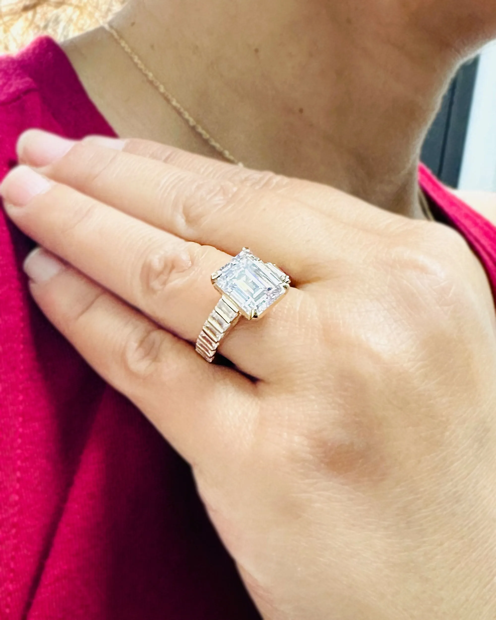 Emerald Cut Diamonds Engagement Ring Set In IGI Certified 14k Solid And Heavy Yellow Gold Wedding Bridal Ring Large 6.00ctw F-VS2
