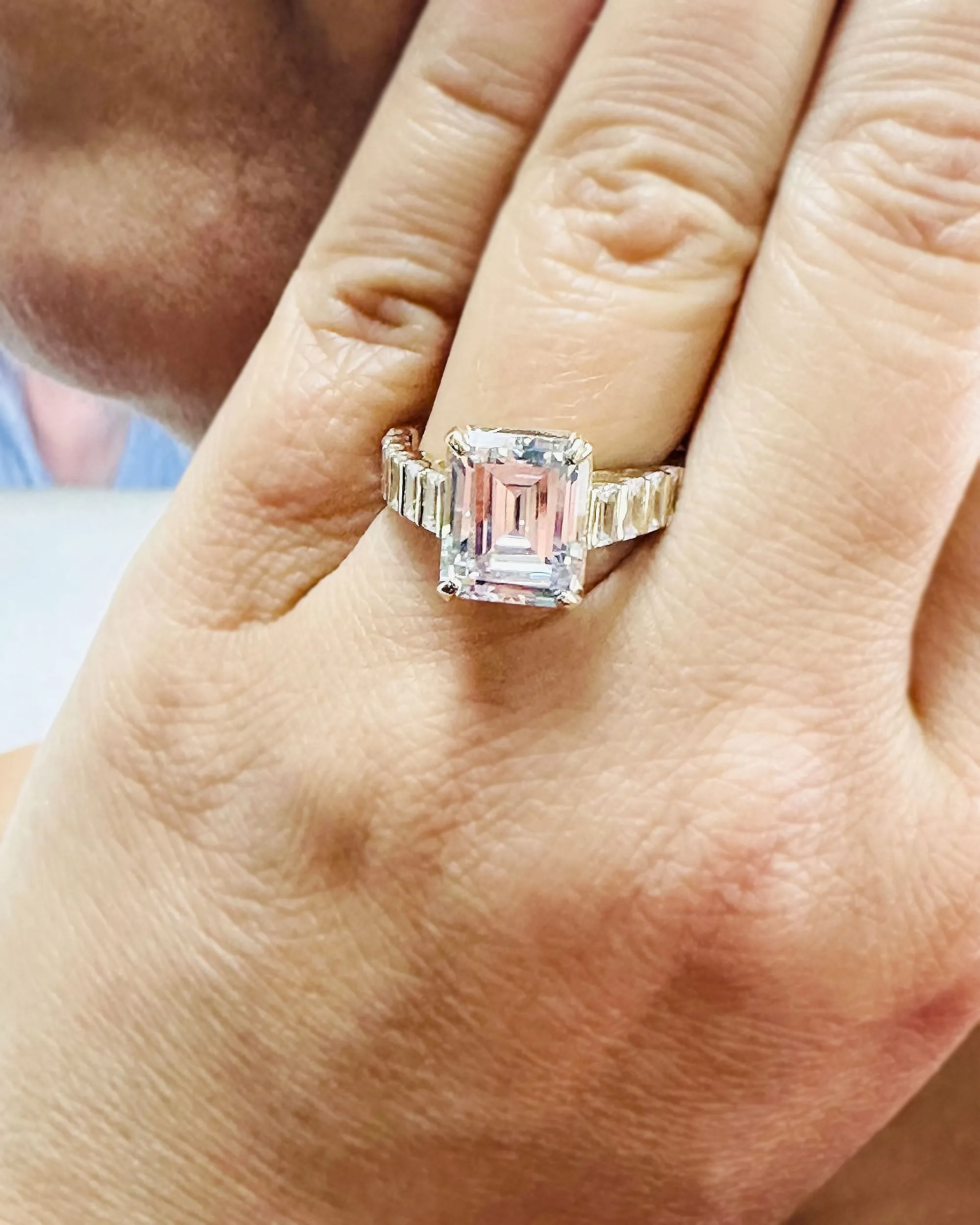 Emerald Cut Diamonds Engagement Ring Set In IGI Certified 14k Solid And Heavy Yellow Gold Wedding Bridal Ring Large 6.00ctw F-VS2