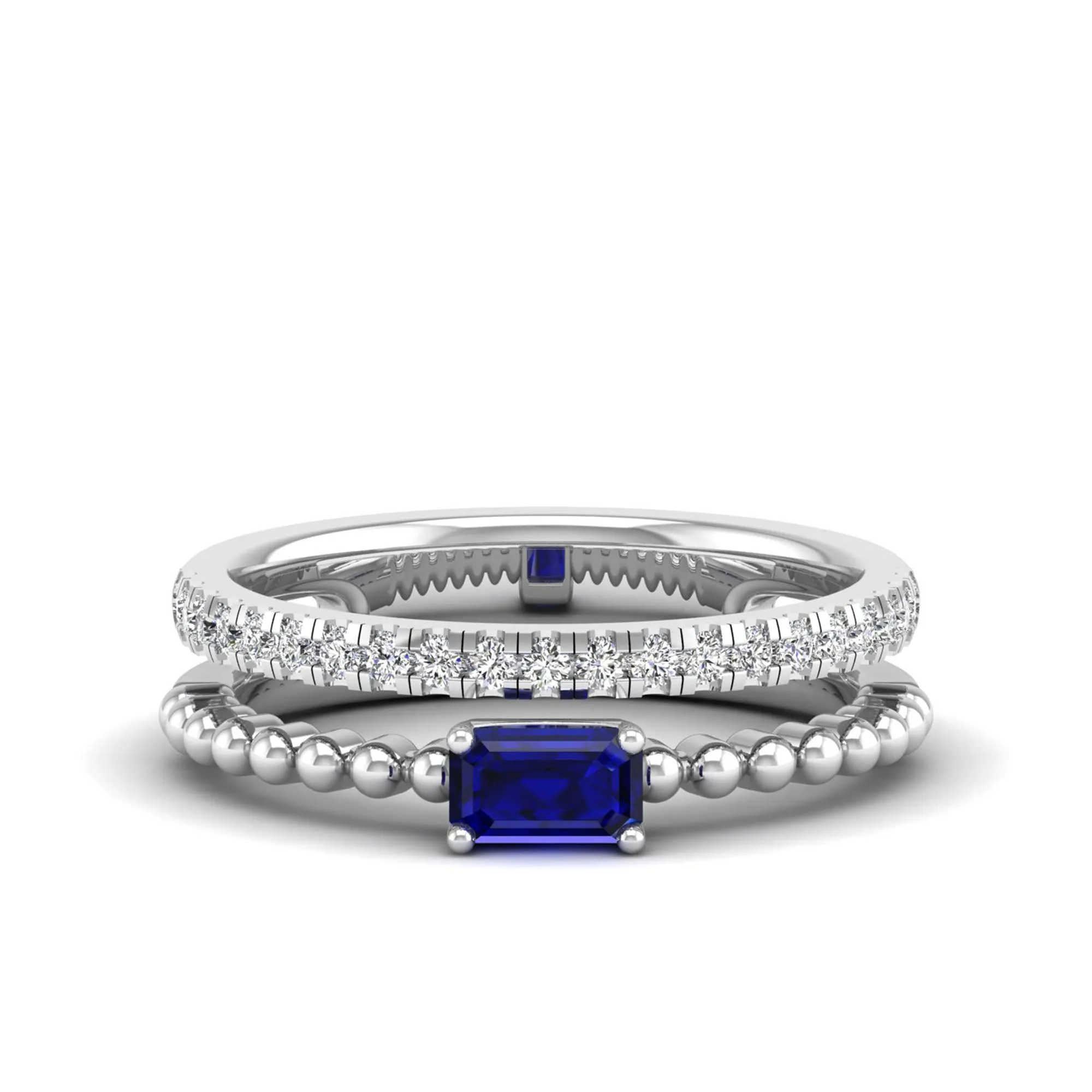 Emerald Cut East-West Sapphire and Diamond Ring