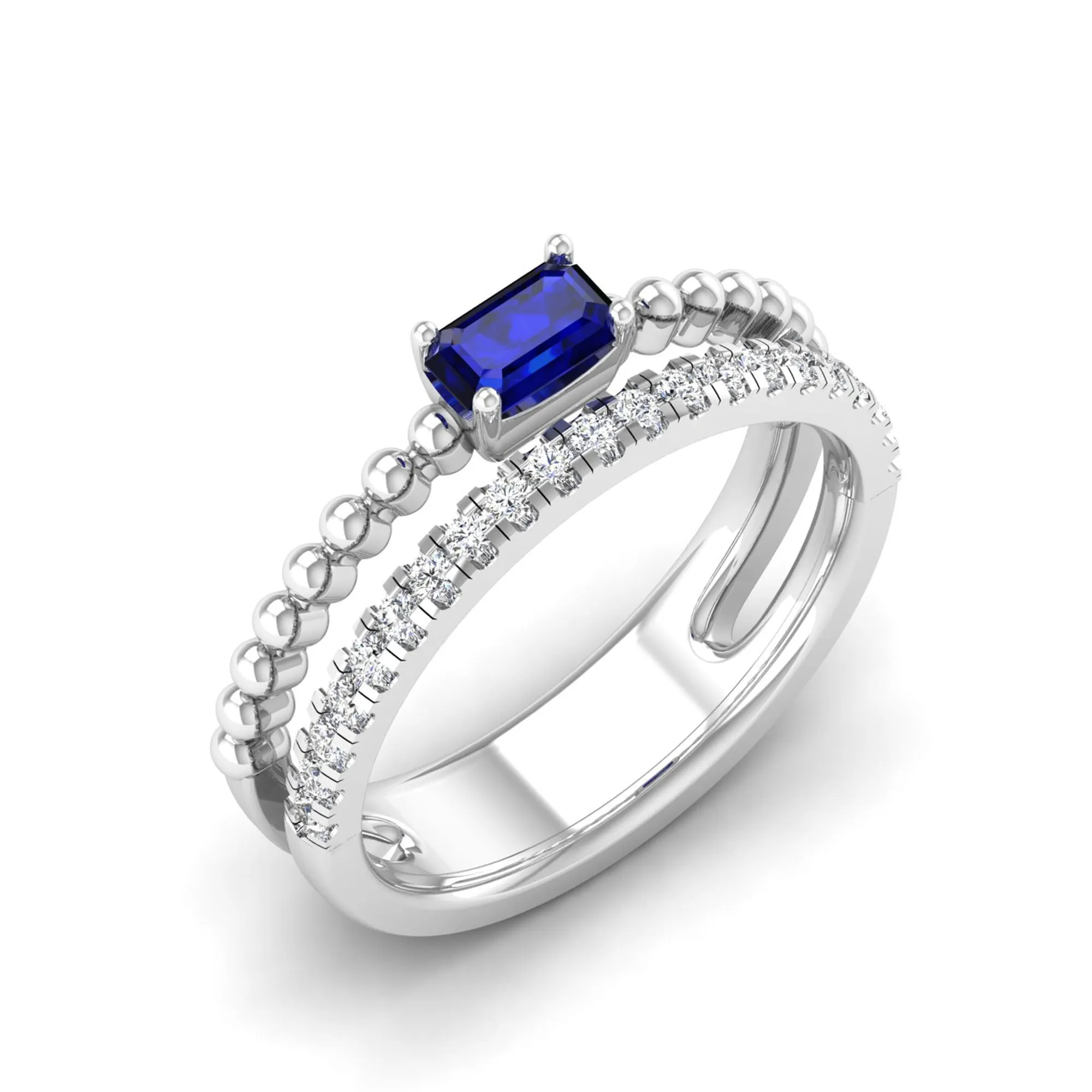 Emerald Cut East-West Sapphire and Diamond Ring
