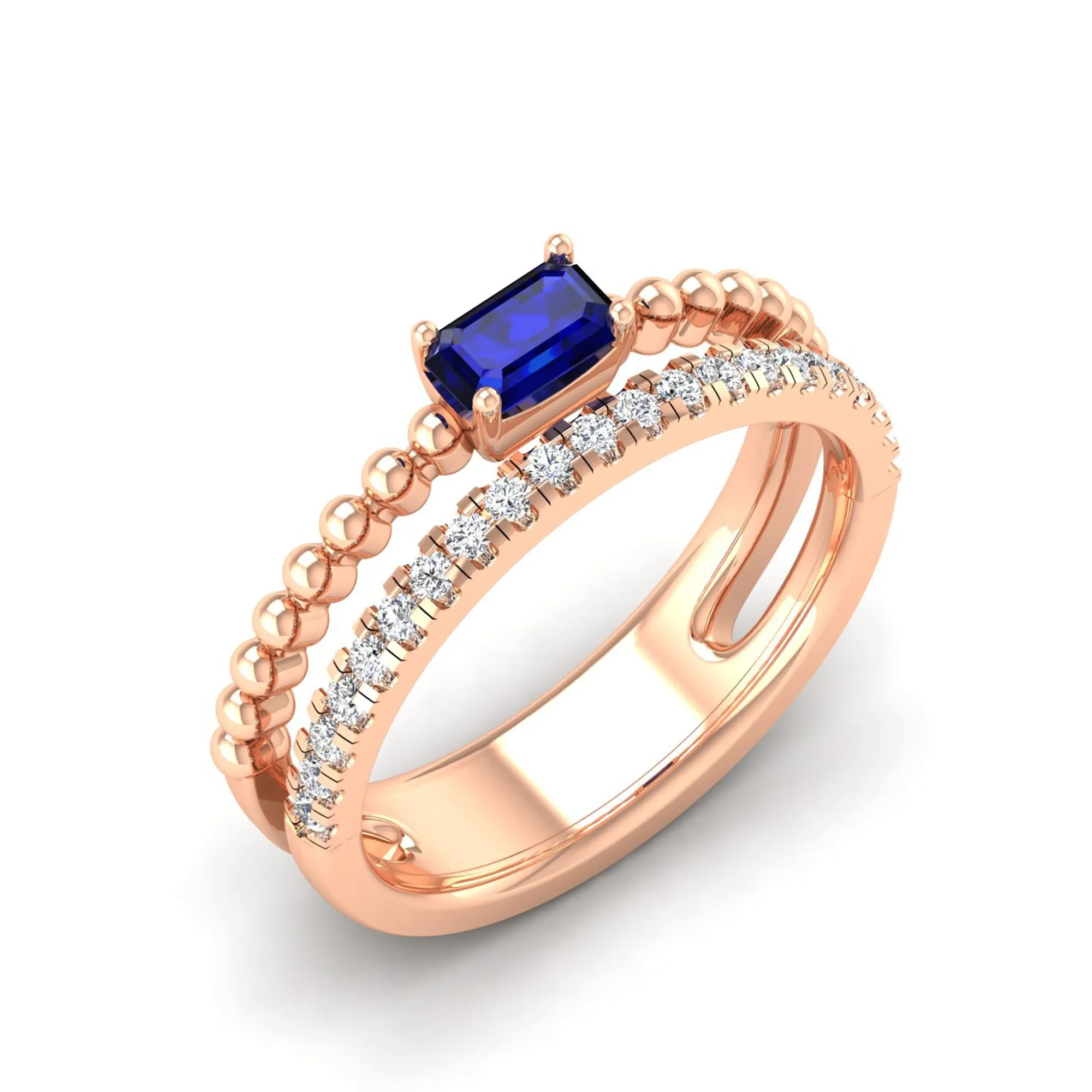 Emerald Cut East-West Sapphire and Diamond Ring