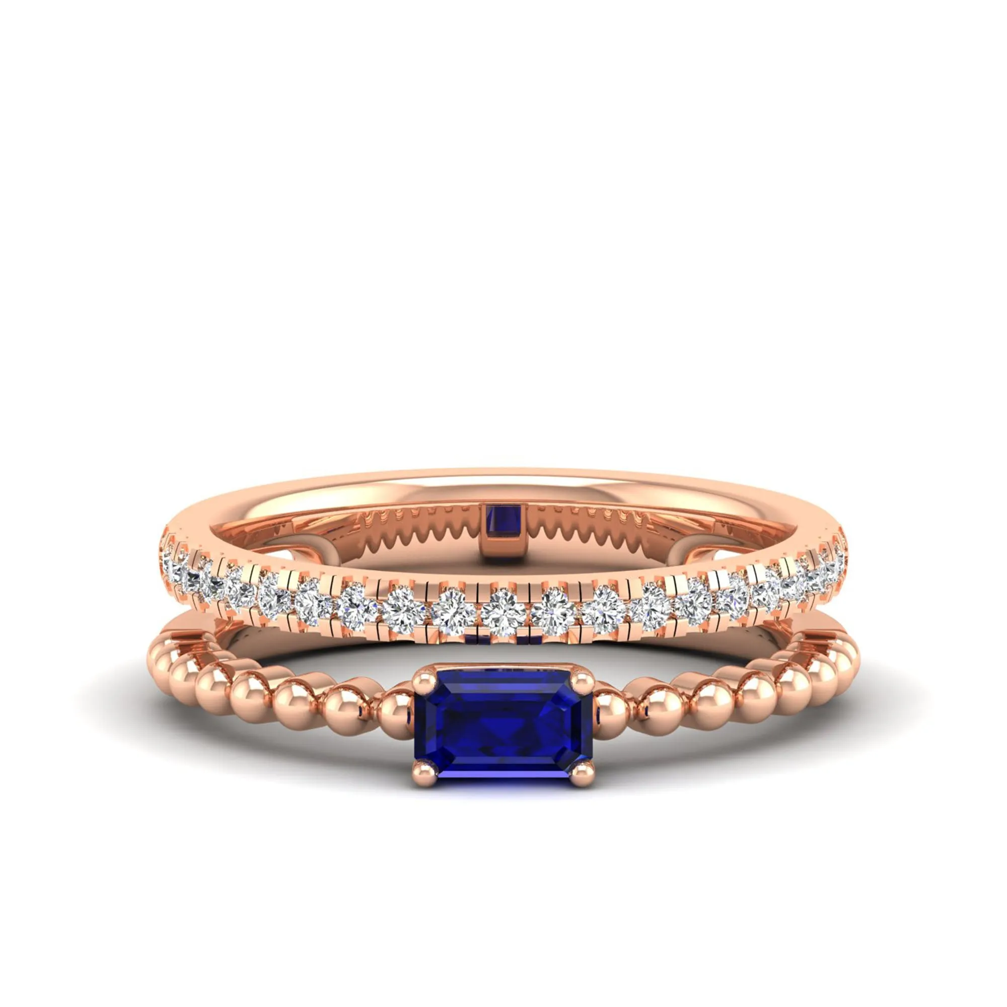 Emerald Cut East-West Sapphire and Diamond Ring
