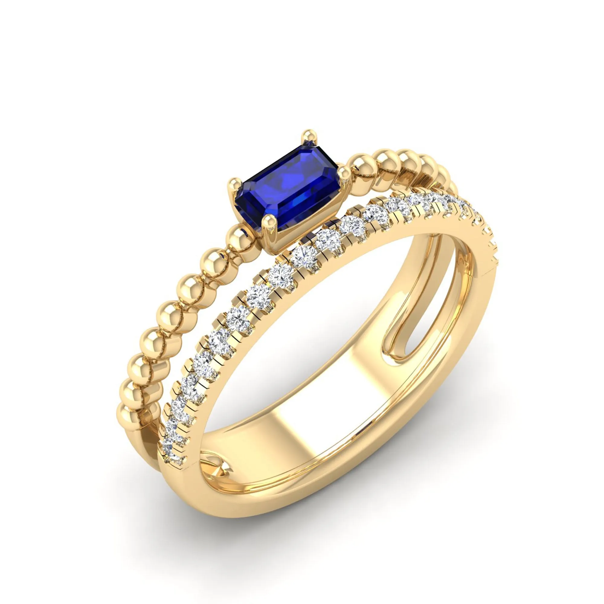 Emerald Cut East-West Sapphire and Diamond Ring