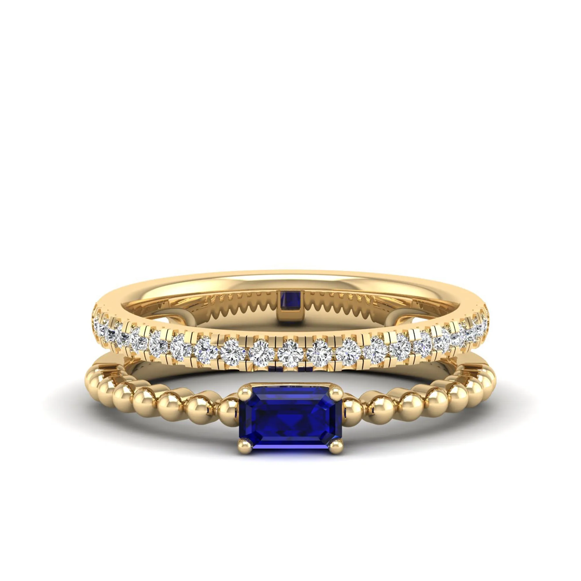 Emerald Cut East-West Sapphire and Diamond Ring