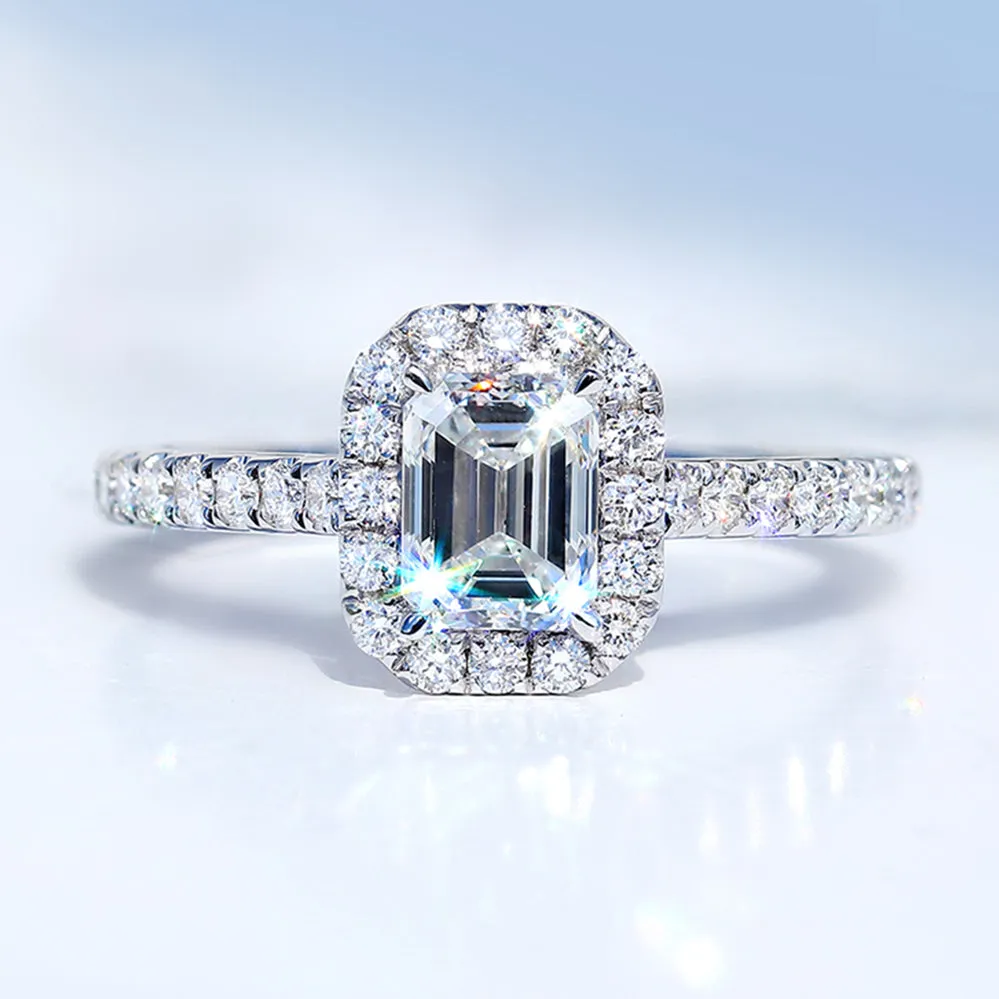 Emerald Cut GIA Diamond Halo Engagement Ring