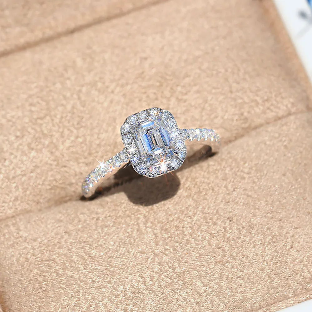 Emerald Cut GIA Diamond Halo Engagement Ring