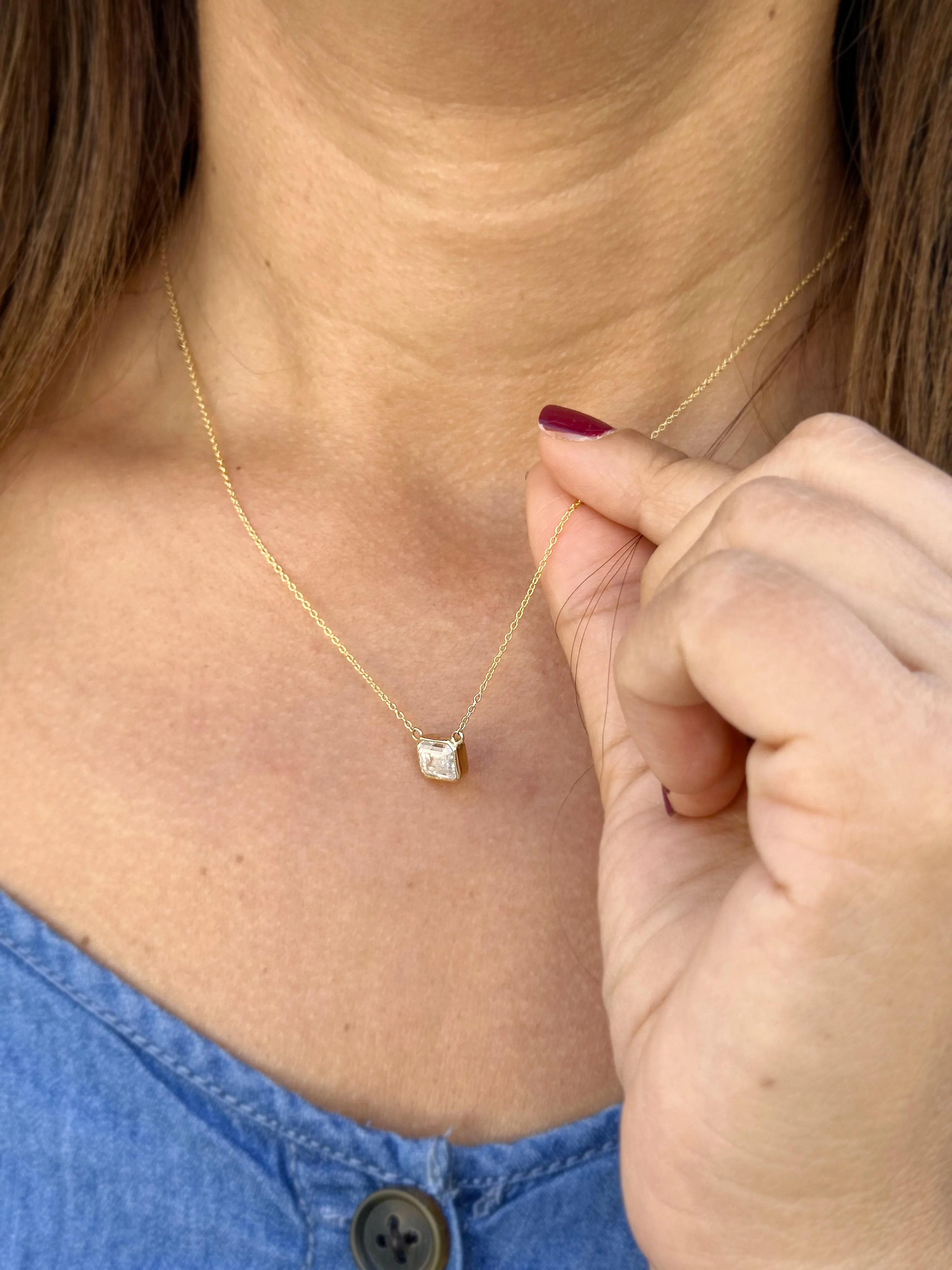 Emerald Cut Moissanite Bezel Set Solitaire Necklace And Chain In 14k Solid Yellow Gold Pendant Bridal Gift Wedding Anniversary Gift 2.00ct