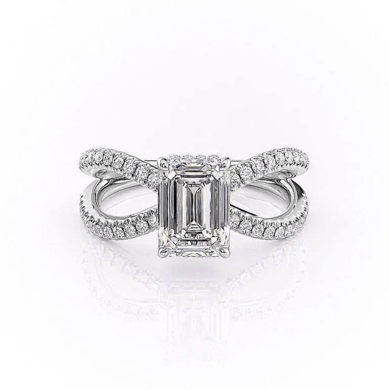 Emerald Cut Moissanite Criss-Cross Design