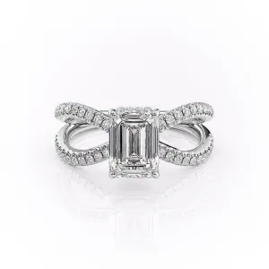 Emerald Cut Moissanite Criss-Cross Design